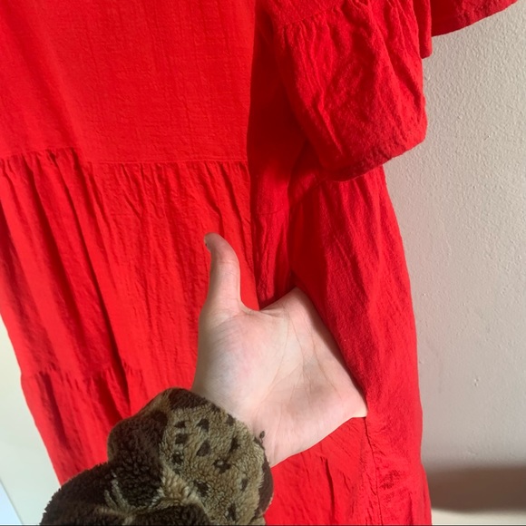 Red Flowey Peplum Sleeve Midi Dress WITH POCKETS - Picture 10 of 15